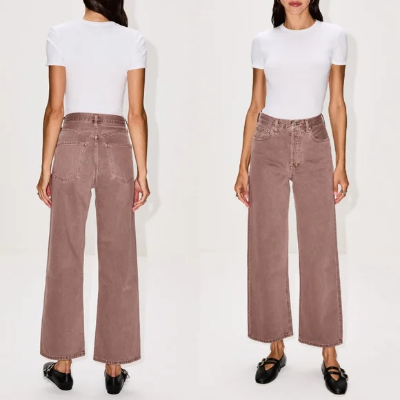 Agolde Ren Jeans Ceramic 27 Tan Brown Wide Leg High Rise Ankle Jean Copper Pants